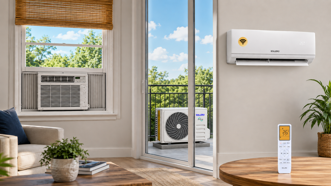 Fensterklimaanlage im Vergleich mit korrekt installierter Sollero Split-Klimaanlage