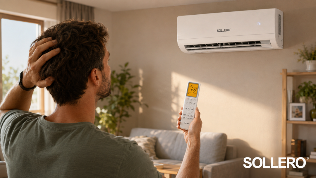 Sollero Klimaanlage kühlt nicht – Nutzer prüft das Innengerät mit Sollero Fernbedienung