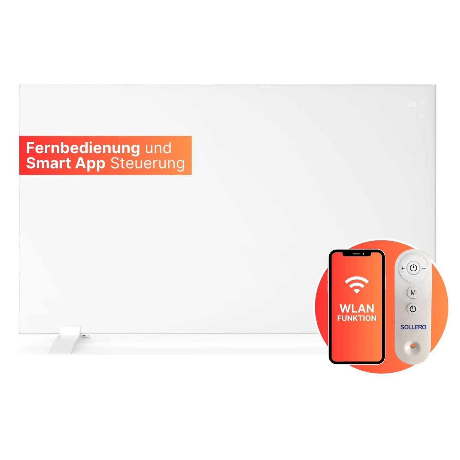 Sollero 450W Infrarotheizung Smart — Dual-Heizung, Stand- oder Wandmontage — WLAN-App, Fernbedienung, Timer — Inkl. Standfüße — Weiß, energiesparend-Sollero