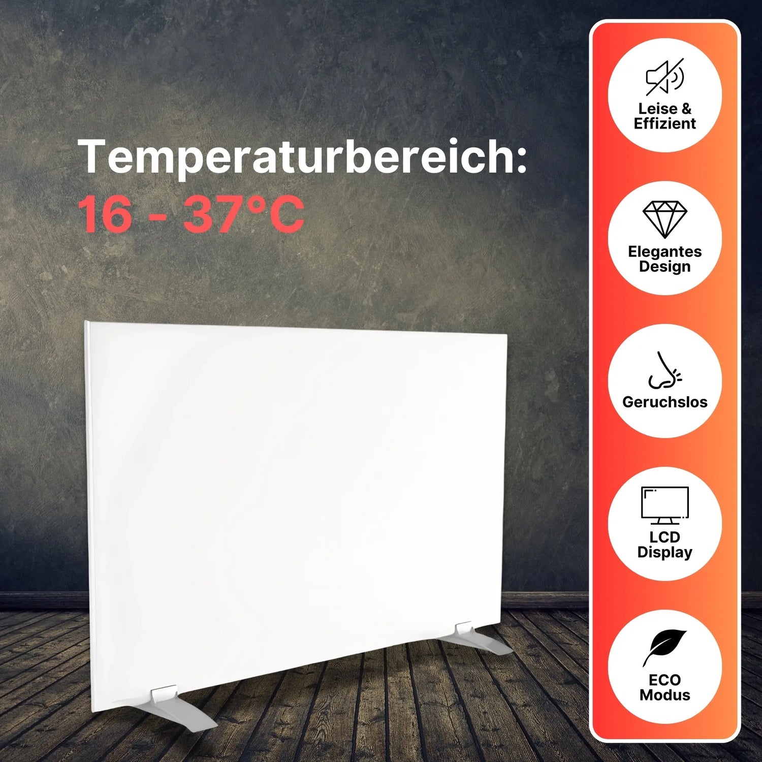 Sollero 450W Infrarotheizung Smart — Dual-Heizung, Stand- oder Wandmontage — WLAN-App, Fernbedienung, Timer — Inkl. Standfüße — Weiß, energiesparend-Sollero