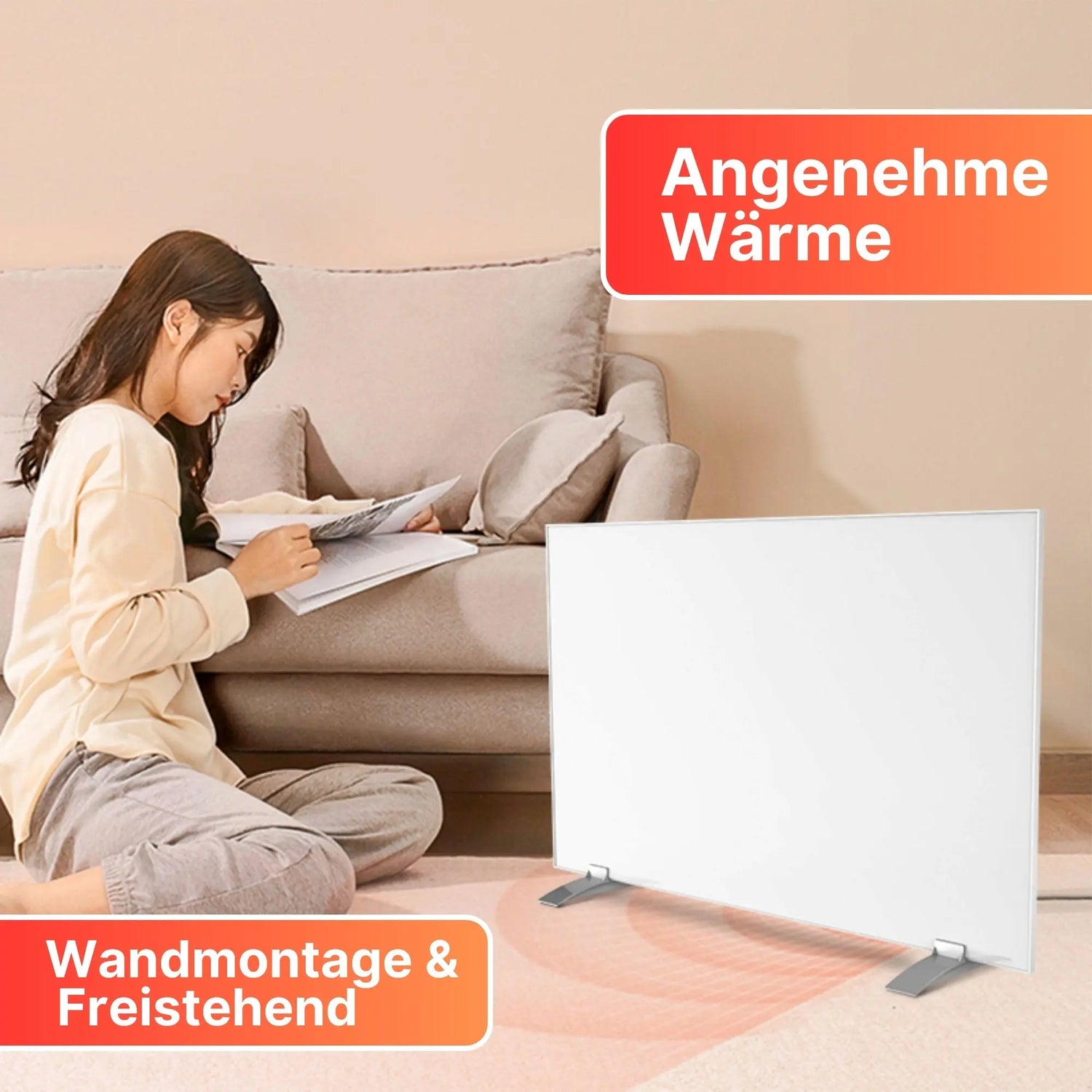 Sollero 450W Infrarotheizung Smart — Dual-Heizung, Stand- oder Wandmontage — WLAN-App, Fernbedienung, Timer — Inkl. Standfüße — Weiß, energiesparend-Sollero