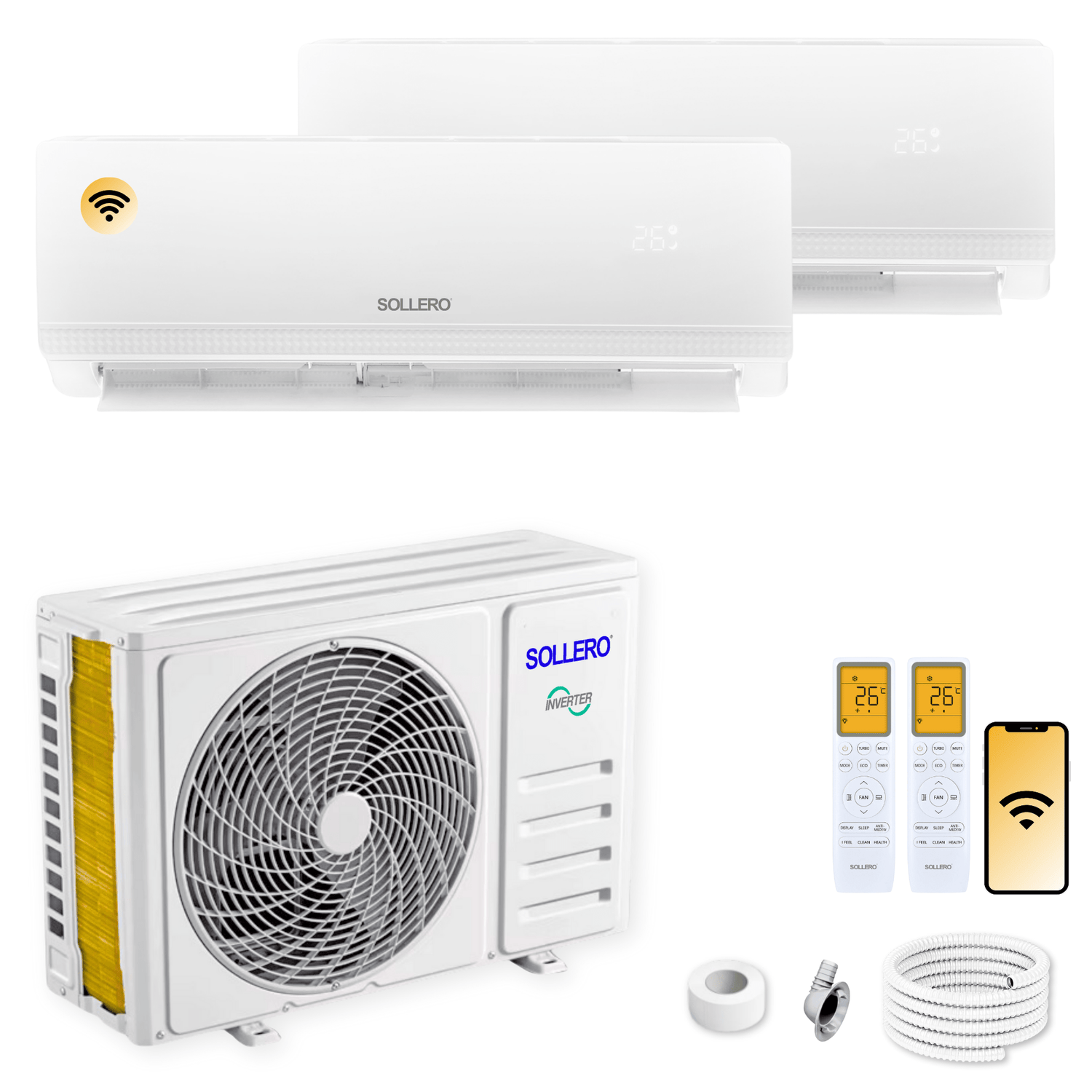 Sollero Multisplit Klimaanlage 18.000 BTU (5,3kW) 2 Innengeräte – energiesparend von Sollero