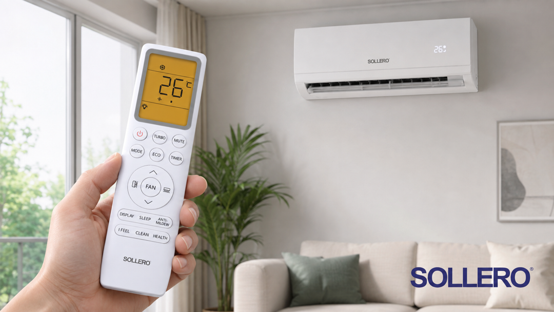 Sollero Klimaanlage mit originaler Fernbedienung für Eco-Modus und Automatik