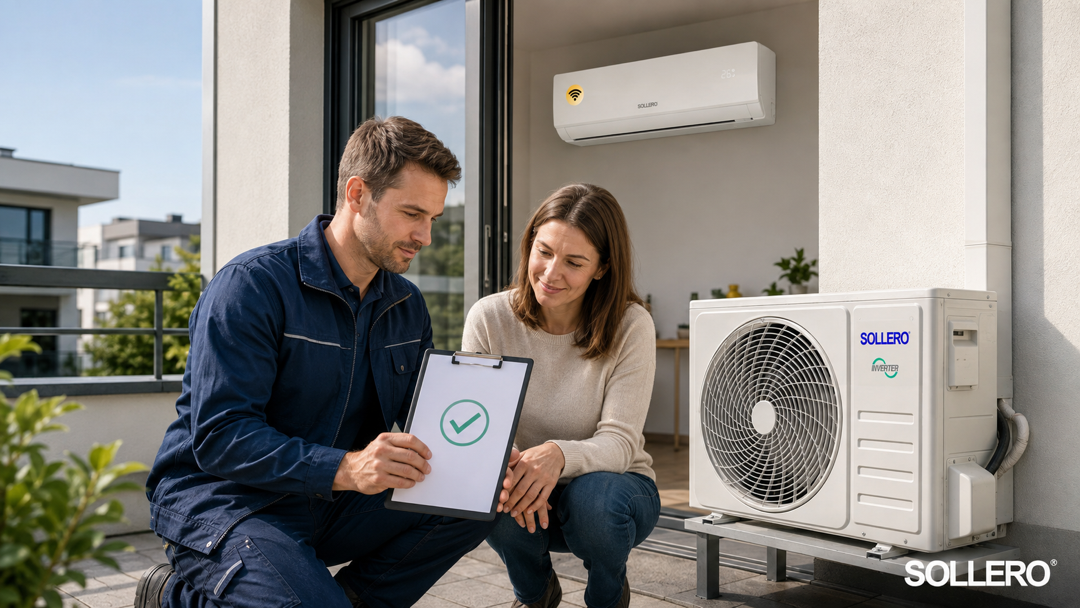 Genehmigung einer Sollero Split-Klimaanlage mit Innen- und Außengerät planen