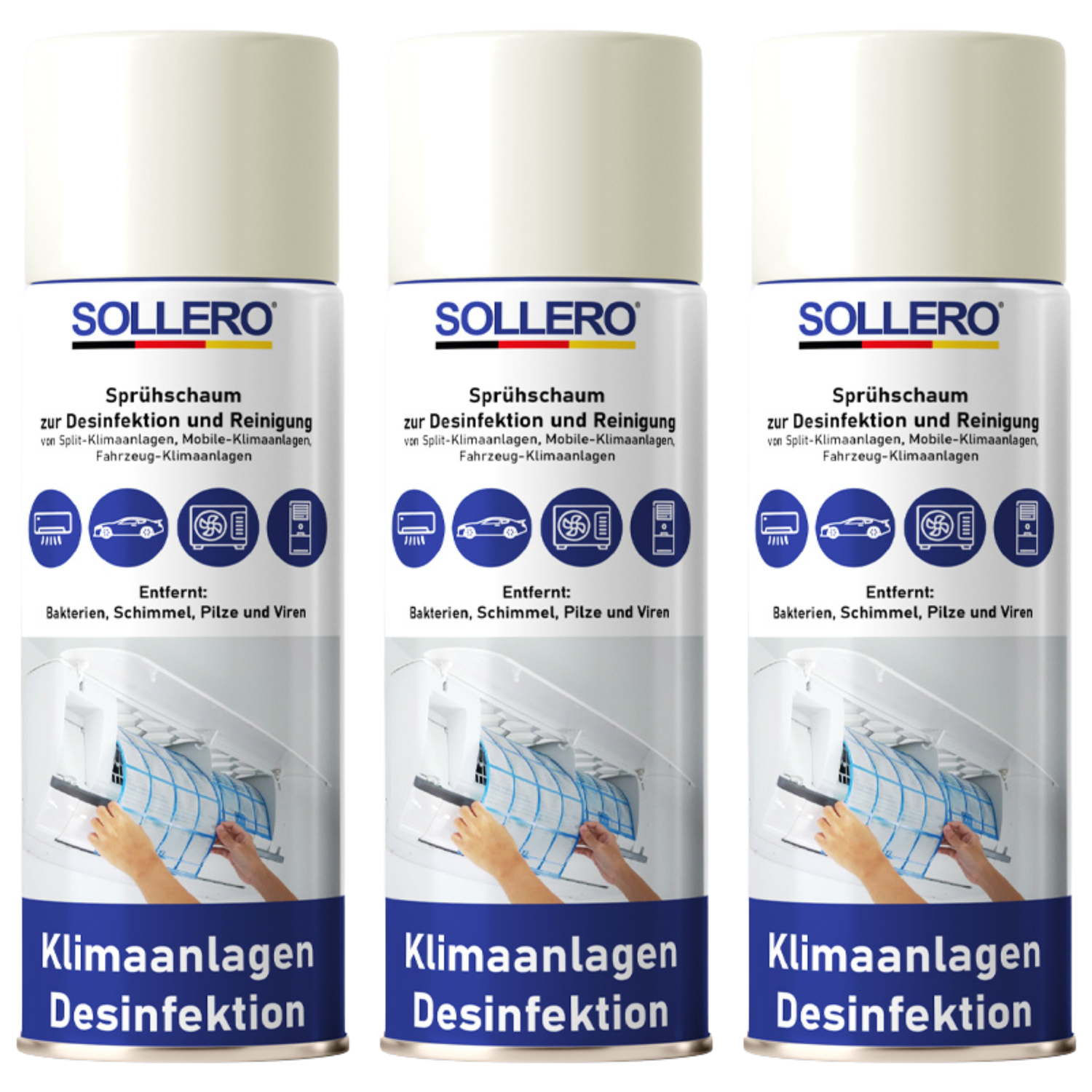 Sollero Klimaanlagen Reiniger 3x500ml – Saubere, frische Luft