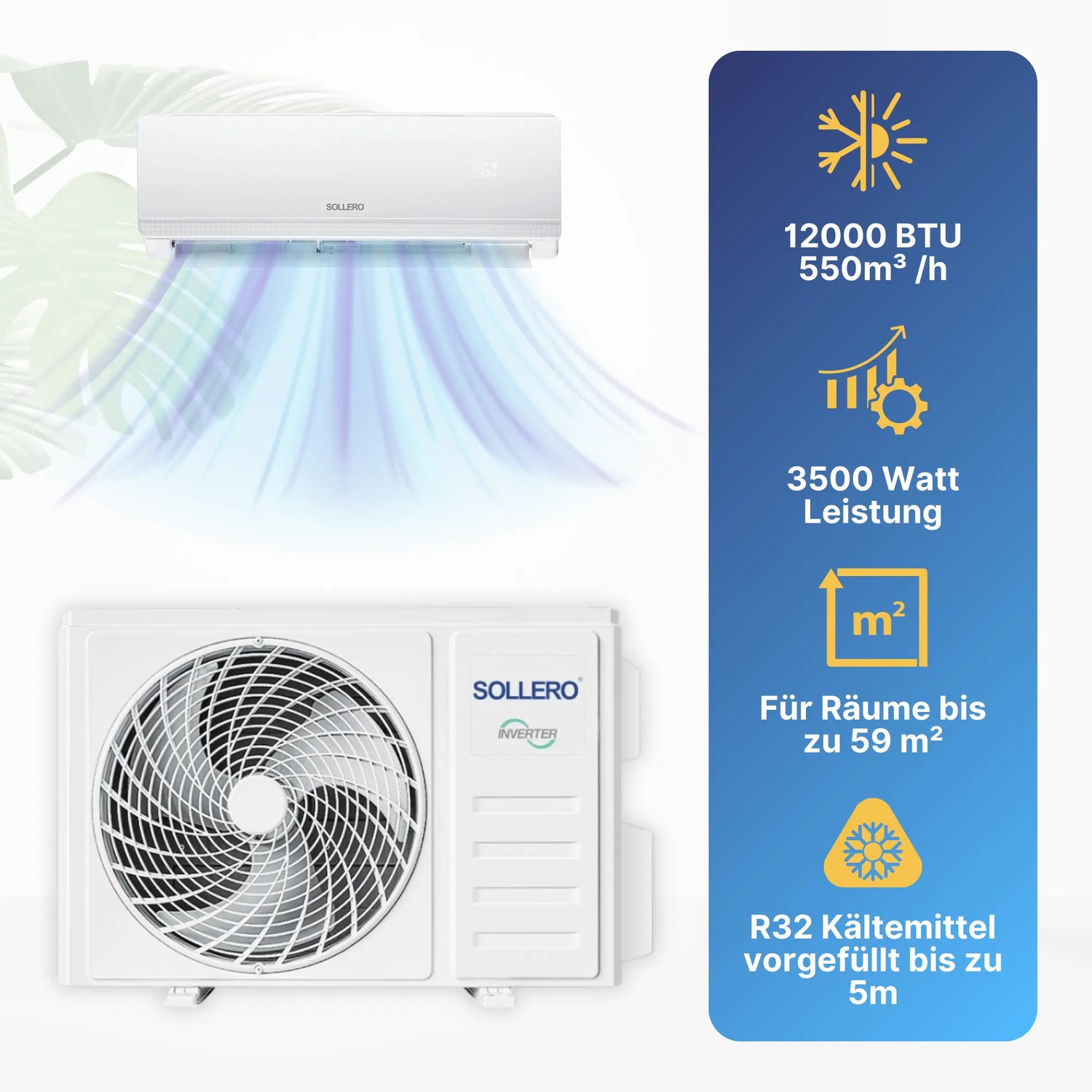 Split Klimaanlage Quick-Connect 12000BTU Klima R32 SOLLERO