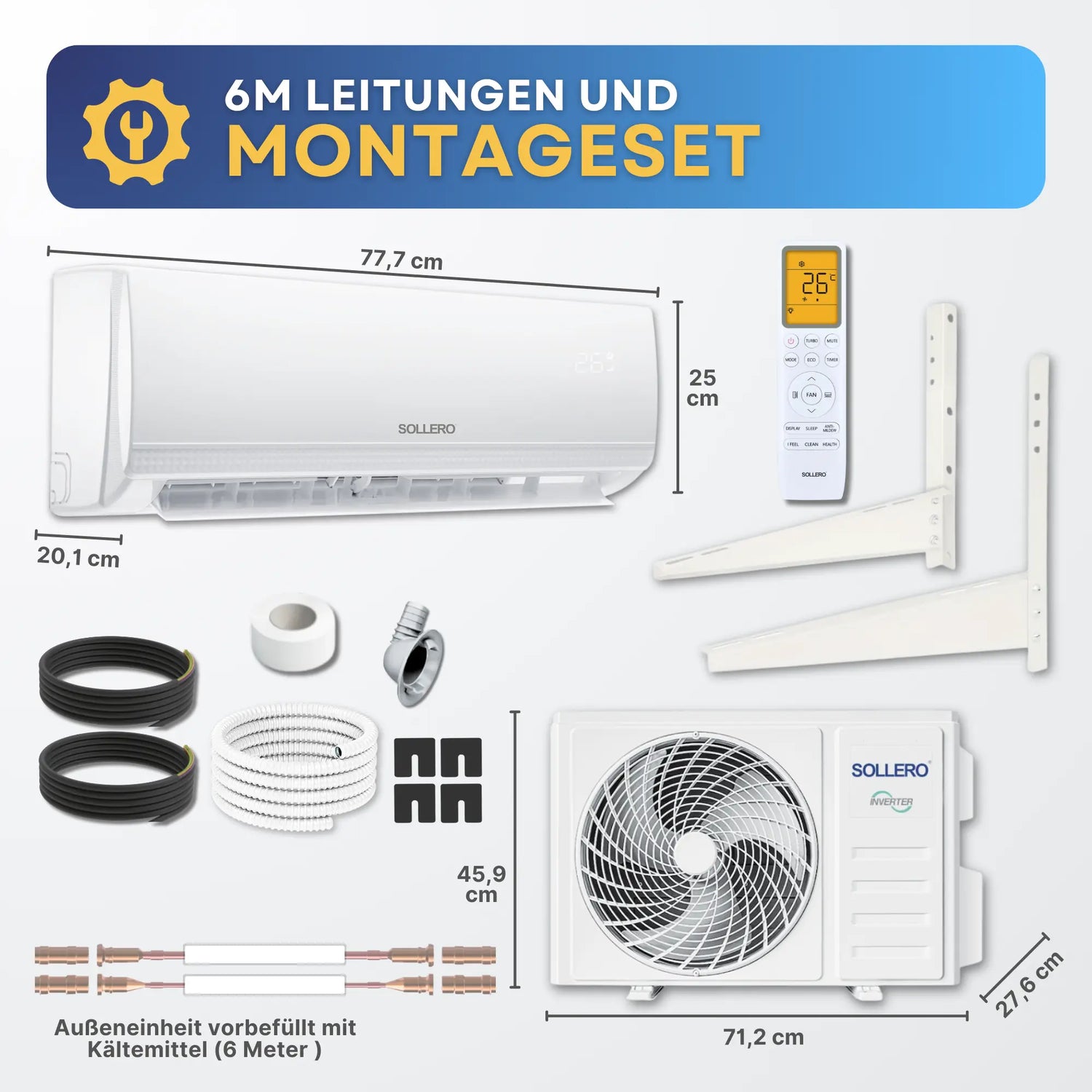 Split Klimaanlage Quick-Connect 12000BTU Klima R32 SOLLERO