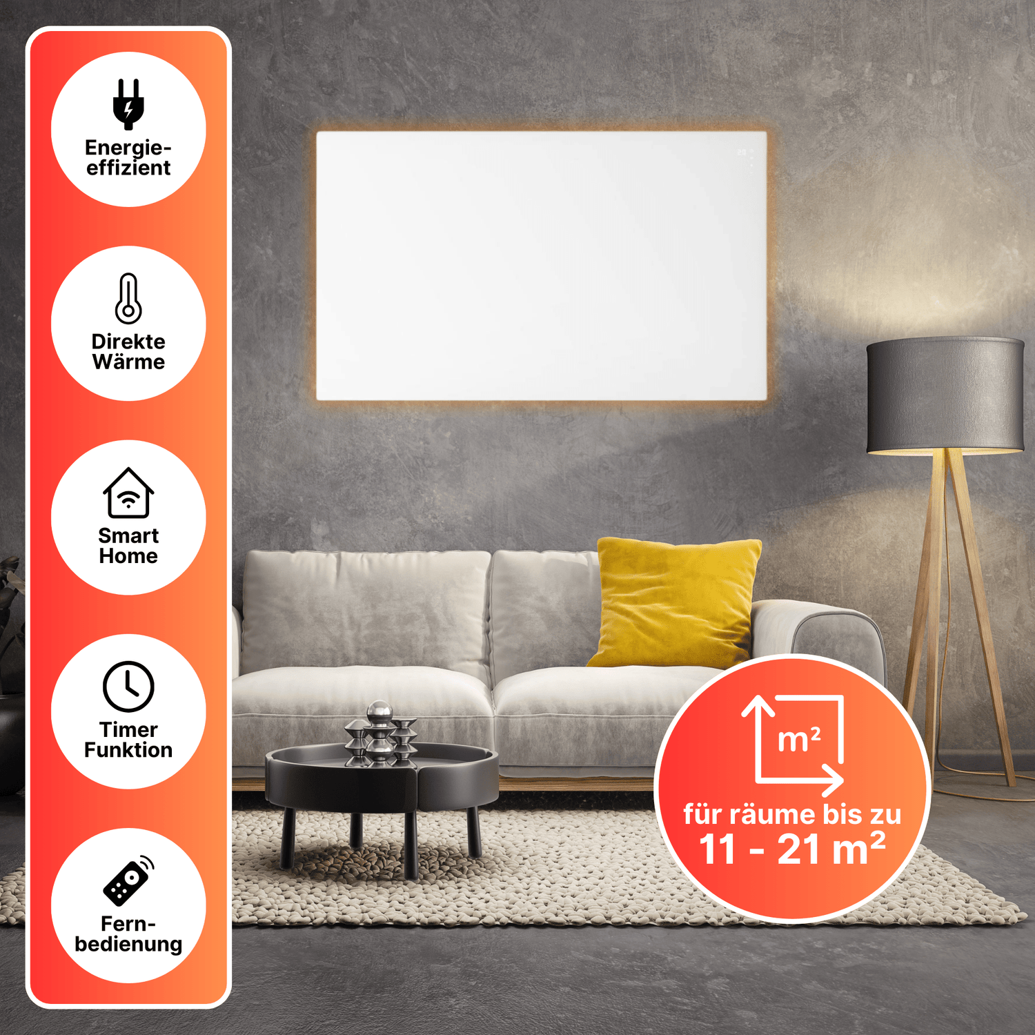 Sollero Infrarotheizung 800W mit smarter Steuerung – energiesparend von Sollero