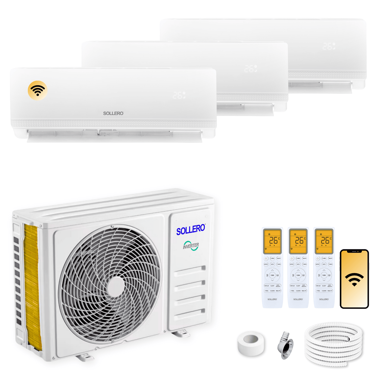 Sollero Multisplit Klimaanlage 27.000 BTU (7,9kW) 3 Innengeräte – energiesparend von Sollero