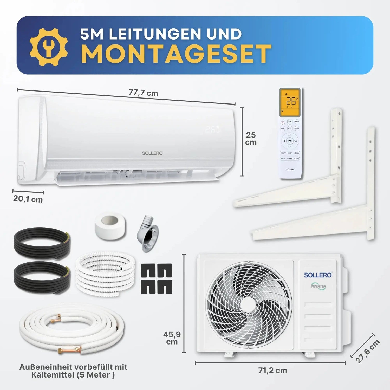 Sollero Multisplit Klimaanlage 27.000 BTU (7,9kW) 3 Innengeräte – energiesparend von Sollero
