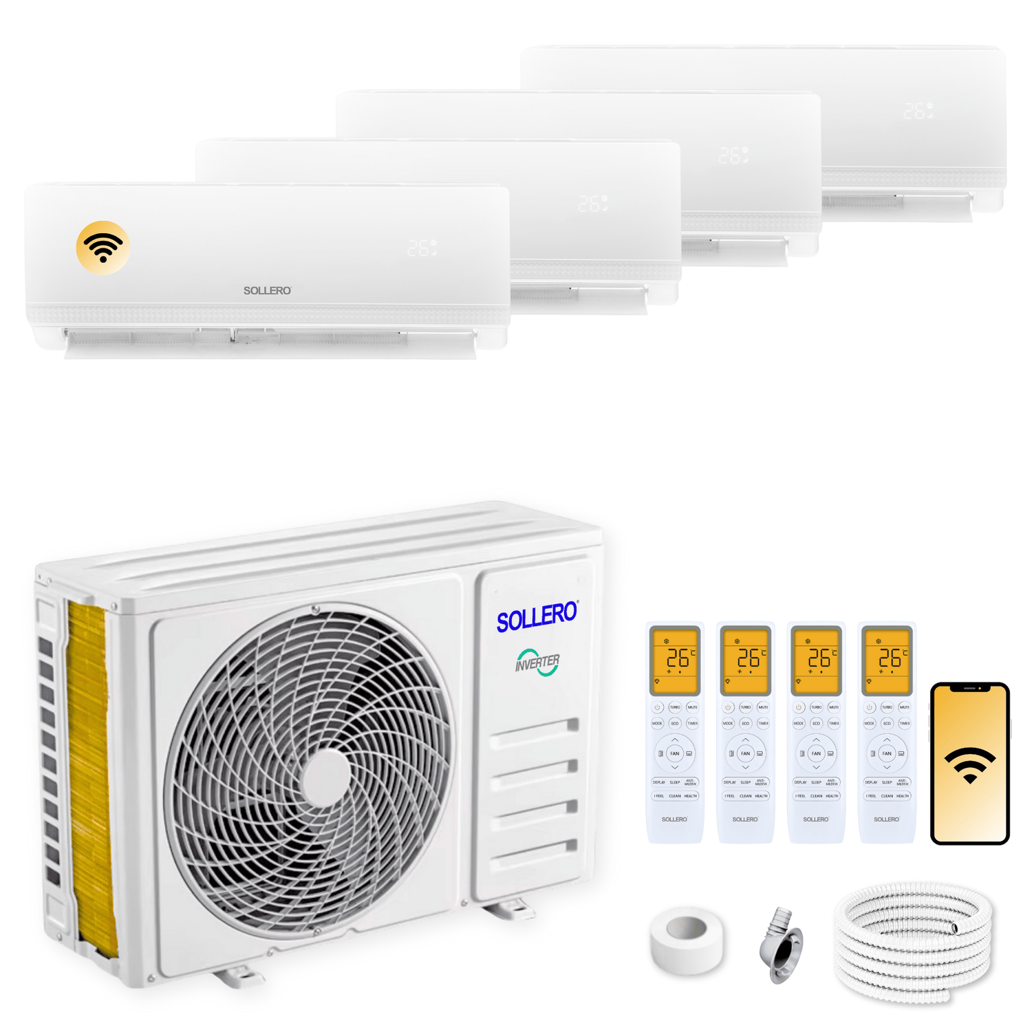 Sollero Multisplit Klimaanlage 32.000 BTU (9,3kW) 4 Innengeräte – energiesparend von Sollero