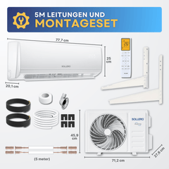 Sollero Split Klimaanlage 3,5 kW zum Kühlen und Heizen Quick Connect Set – energiesparend von Sollero
