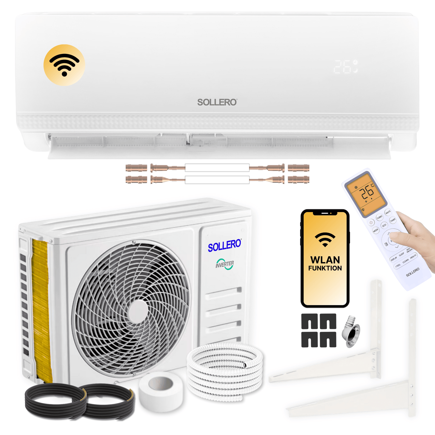 Sollero Split Klimaanlage 3,5 kW zum Kühlen und Heizen Quick Connect Set – energiesparend von Sollero