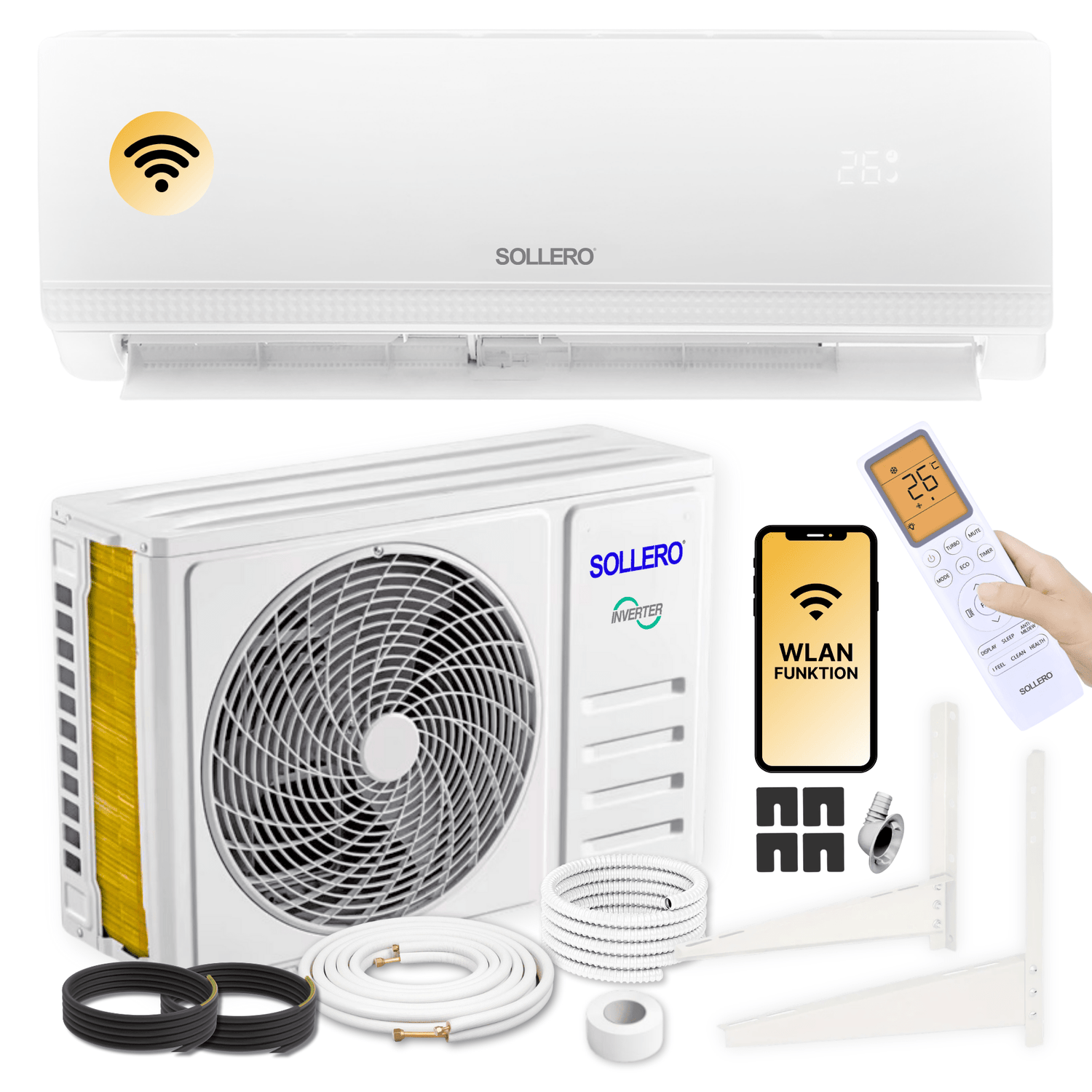 Sollero Split Klimaanlage zum Kühlen und Heizen 6,8kW inkl. Montageset – energiesparend von Sollero