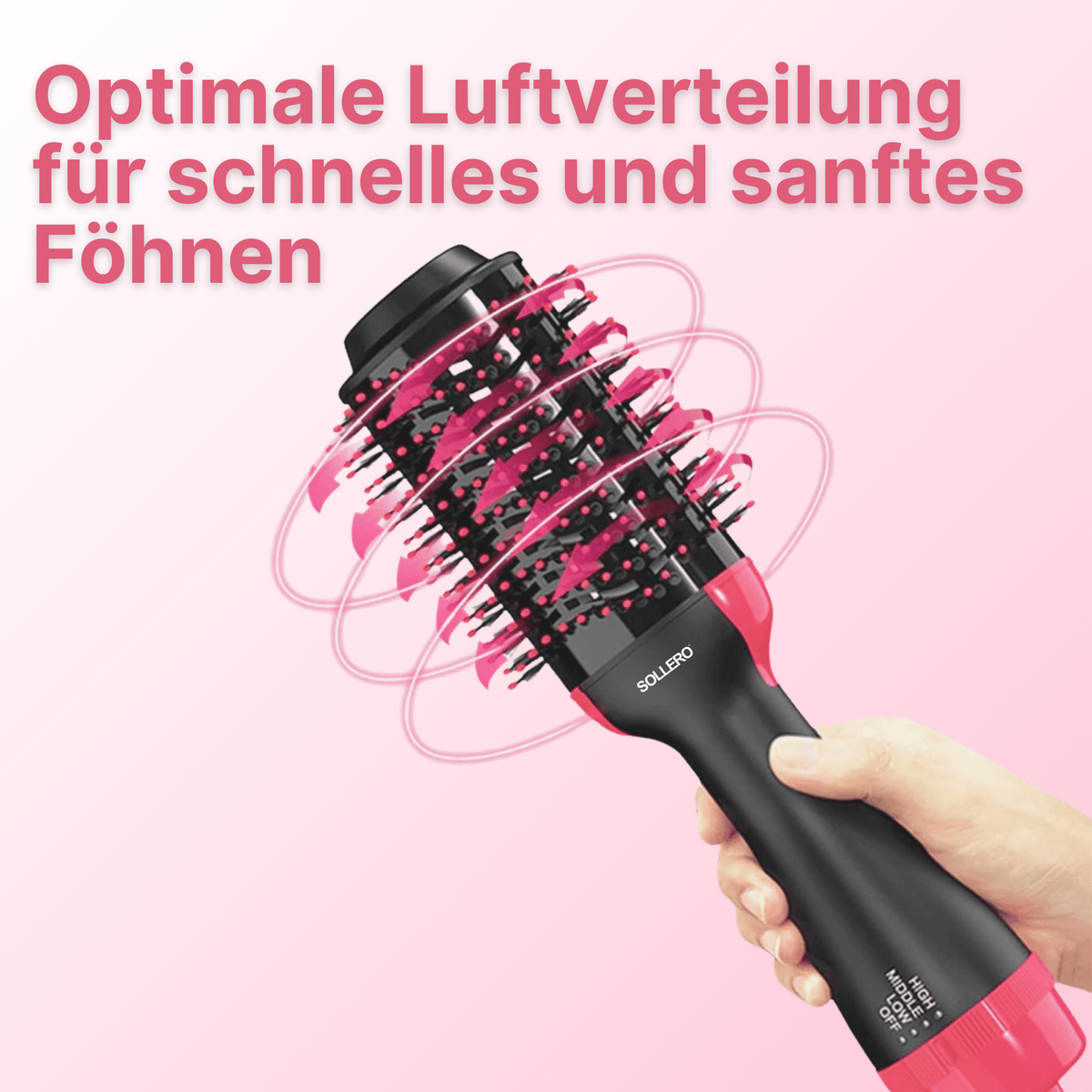 Sollero 4-in-1 Warmluftbürste – Föhn, Lockenstab & Glätteisen