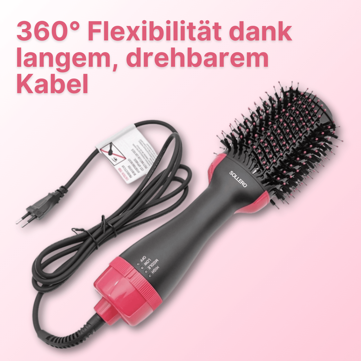 Sollero 4-in-1 Warmluftbürste – Föhn, Lockenstab & Glätteisen